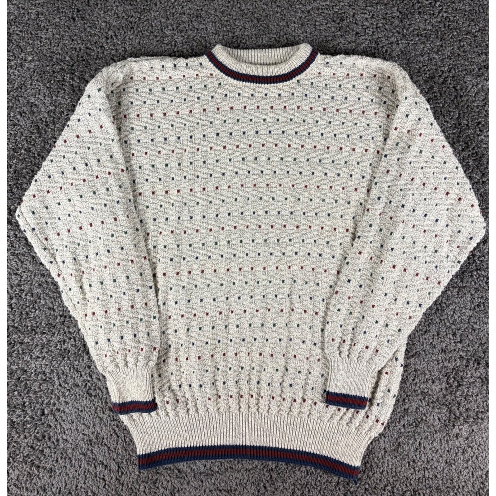 Vintage St Johns Bay Mens XLT Tall Cotton Textured Knit Crewneck Sweater Beige